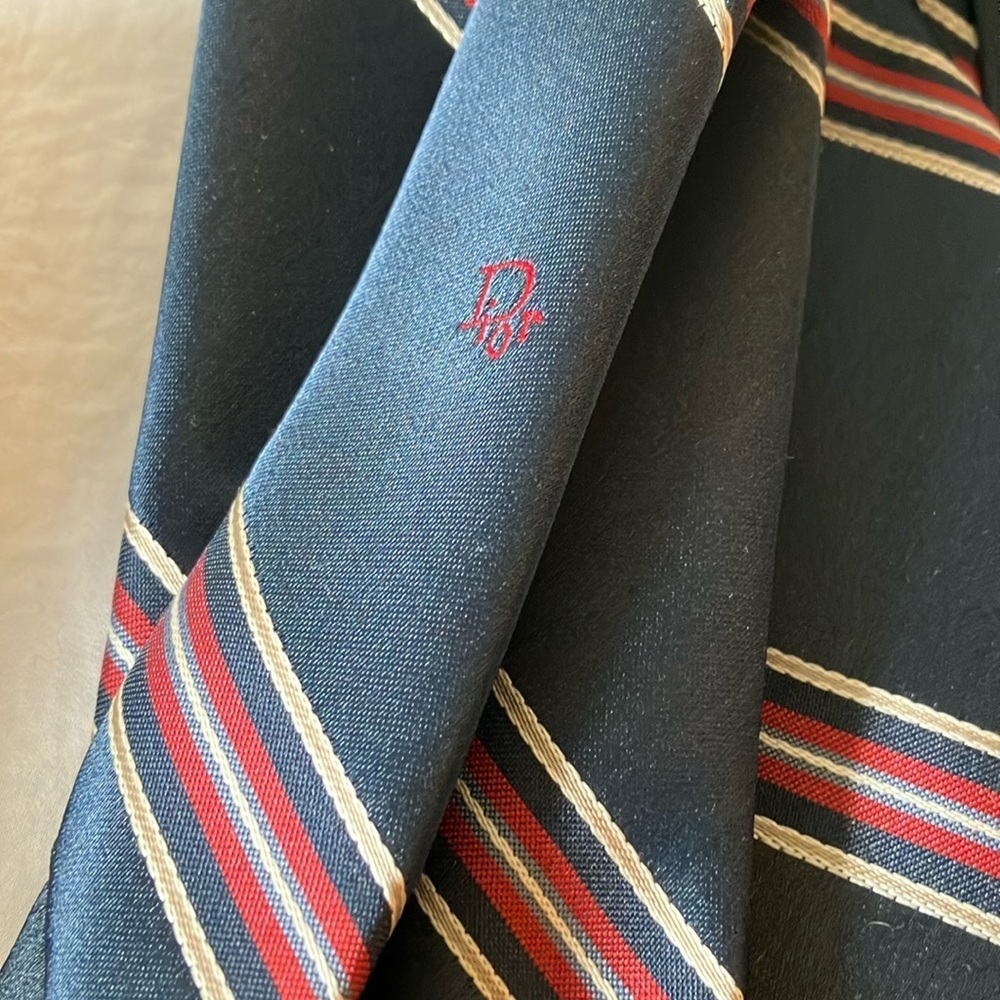 Christian Dior: Classic Navy Striped Tie- Made in USA - Picture 9 of 16